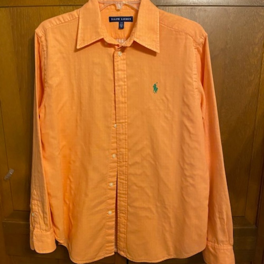Ladies Ralph Lauren Cotton Long Sleeve Shirt in Creamsicle Orange size Large